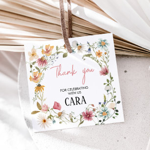 Spring Little Wildflower Birthday Party Square Favour Tags
