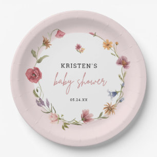 Spring Little Wildflower Girl Baby Shower Paper Plate