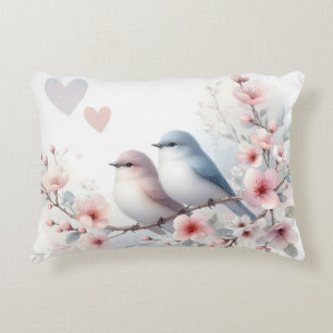 Spring Love Birds Cherry Blossom Floral Accent Pillow