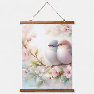 Spring Love Birds Cherry Blossom Floral Hanging Tapestry