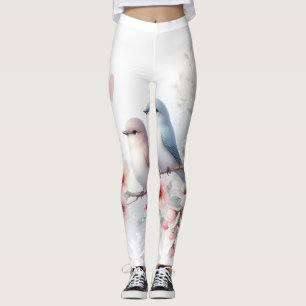 Spring Love Birds Cherry Blossom Floral Leggings
