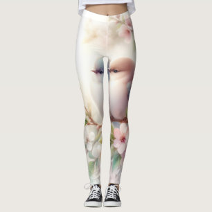Spring Love Birds Cherry Blossom Floral Leggings