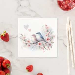 Spring Love Birds Cherry Blossom Floral Napkin