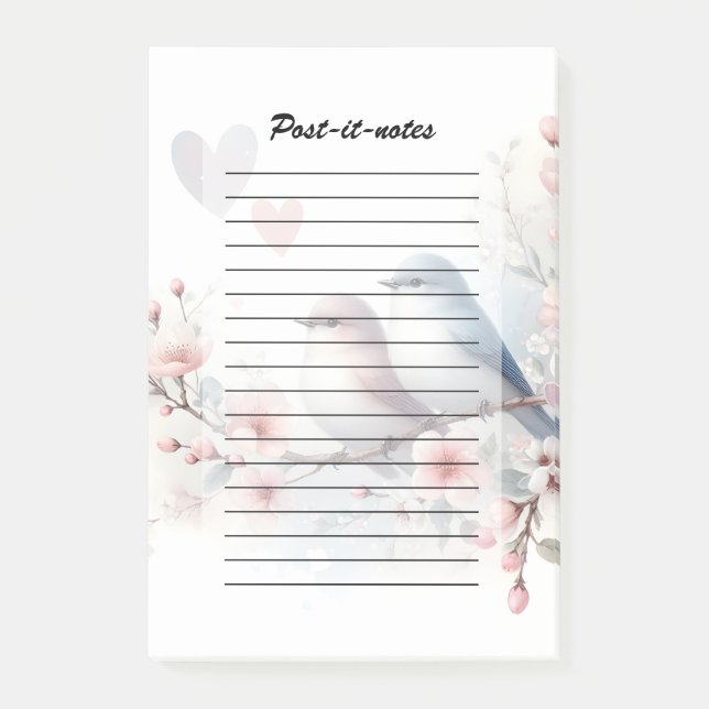 Spring Love Birds Cherry Blossom Floral Post-it Notes (Front)