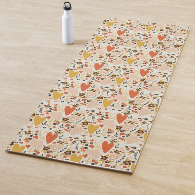 Spring Love Heart Floral Garden Yoga Mat (In Situ)