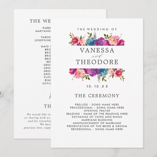 Spring Lush  Bouquet Wedding  Ceremony Program (Front/Back)