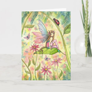 Spring Magic Cute Fairy and Ladybug Fantasy Art Card