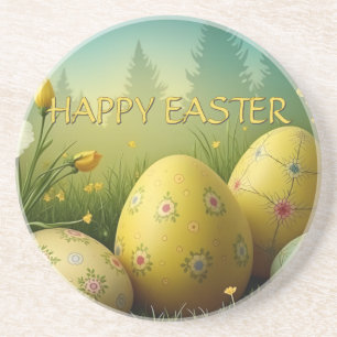 Spring Magic with Easter Eggs in a Sea of Flowers Coaster