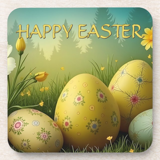Spring Magic with Easter Eggs in a Sea of Flowers Coaster (Front)