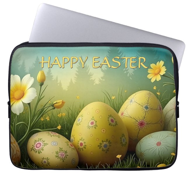Spring Magic with Easter Eggs in a Sea of Flowers Laptop Sleeve (Front)