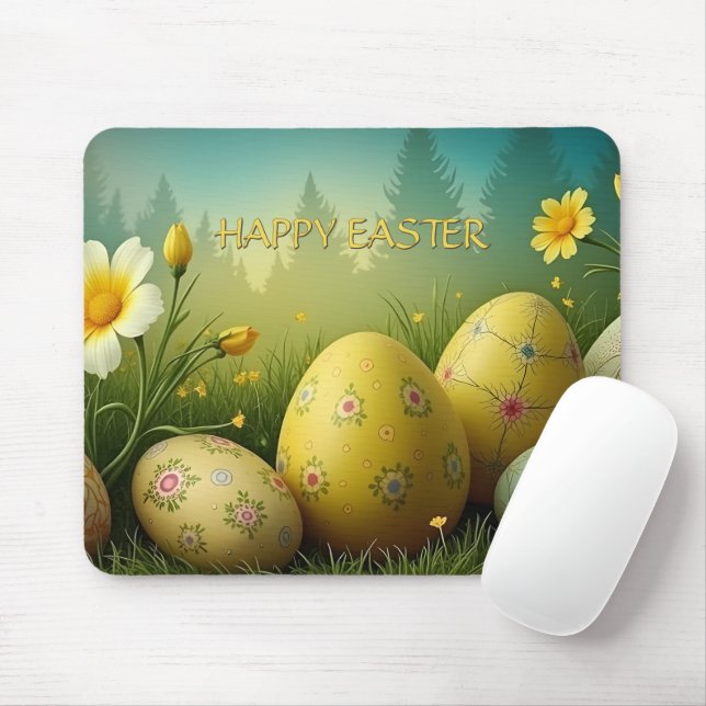 Spring Magic with Easter Eggs in a Sea of Flowers Mouse Pad (With Mouse)