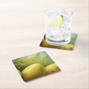 Spring Magic with Easter Eggs in a Sea of Flowers Paper Coaster