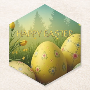 Spring Magic with Easter Eggs in a Sea of Flowers Paper Coaster