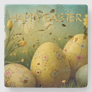 Spring Magic with Easter Eggs in a Sea of Flowers Stone Coaster