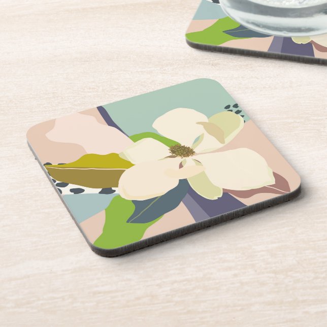 Spring Magnolia Color Blocks Florist  Coaster (Left Side)