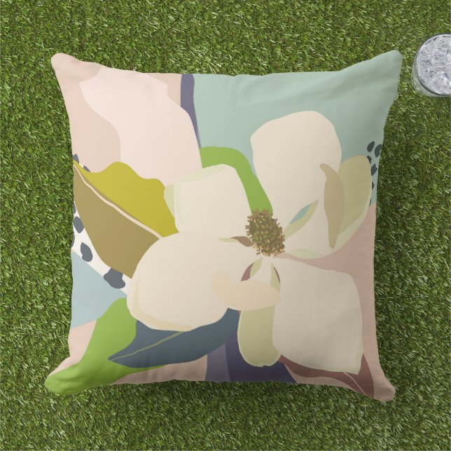 Spring Magnolia Color Blocks Florist  Outdoor Pillow (Grass)