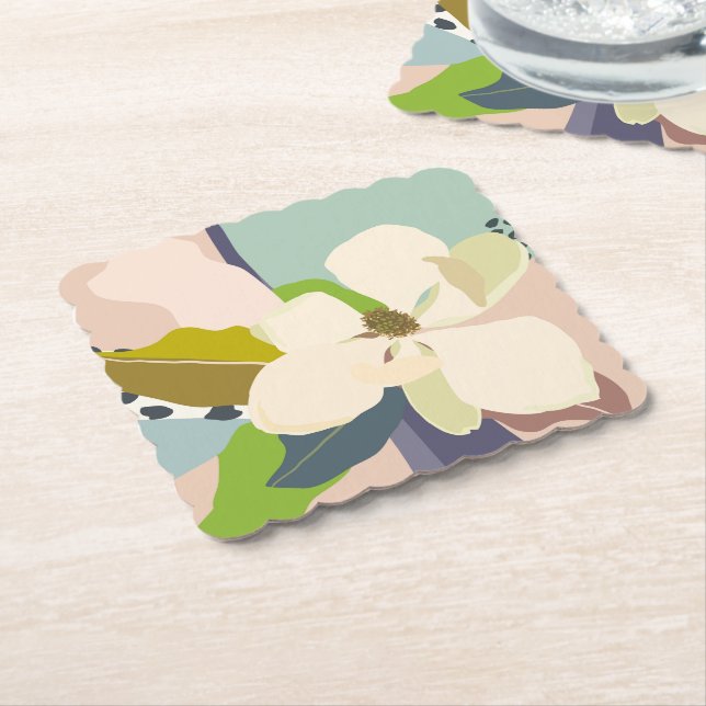 Spring Magnolia Color Blocks Florist  Paper Coaster (Angled)