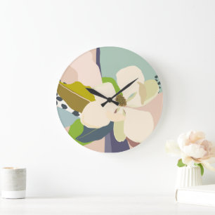 Spring Magnolia Colour Blocks Florist Large Clock