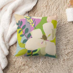Spring Magnolia Colour Blocks Florist  Throw Pillow