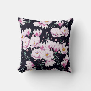 Spring magnolias, elegant fabric design. throw pillow