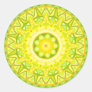 Spring Mandala Green Yellow Floral Aesthetic Boho Classic Round Sticker
