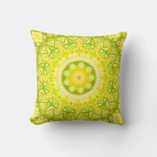 Spring Mandala Green Yellow Floral Boho Throw Pillow