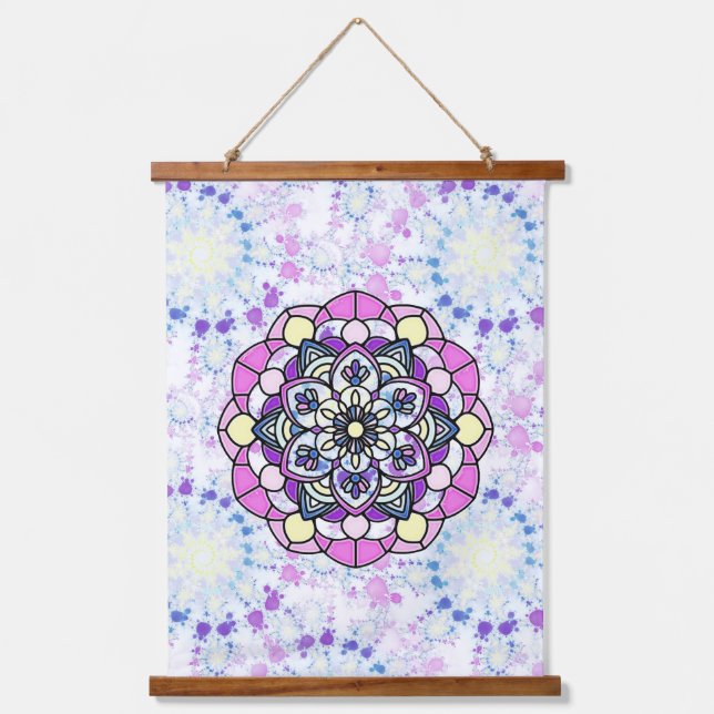 Spring Mandala Wood Topped Wall Tapestry (Front)