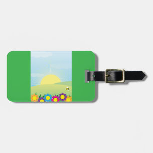 Spring Meadow Sunburst with Colorful Flowers Luggage Tag