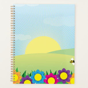 Spring Meadow Sunburst with Colorful Flowers Planner