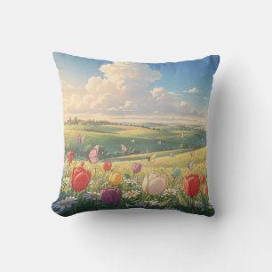 Spring Meadow Tulips Throw Pillow