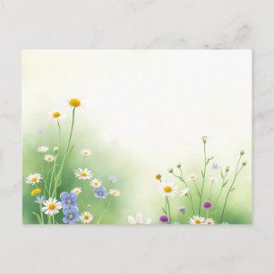 Spring Meadow Watercolor with Wildflowers in Soft  Postcard