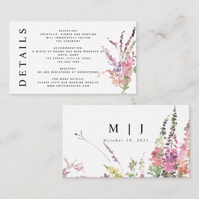 Spring Meadow Wildflowers Wedding Details Enclosure Card (Front/Back)
