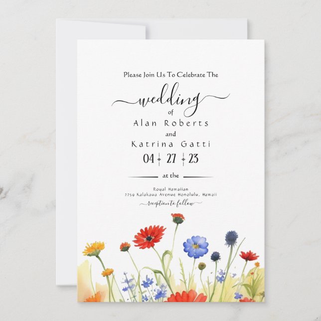 Spring Meadow Wildflowers Wedding Invitation (Front)