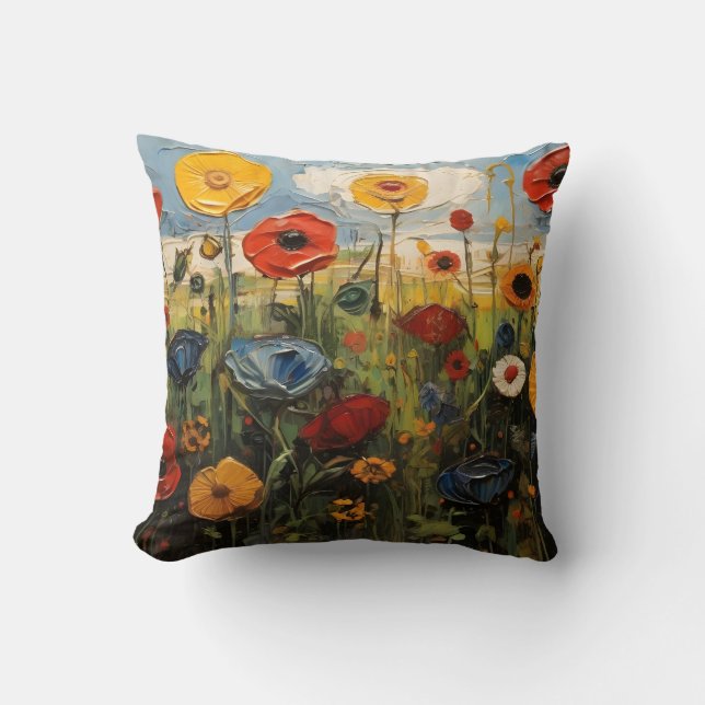 Spring Meadow With Colourful Flowers Throw Pillow (Front)