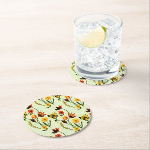 Spring Meadow Yellow Wildflowers Watercolor Round Paper Coaster