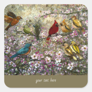 Spring Meet: Colorful Songbirds Bird Lovers Gifts Square Sticker