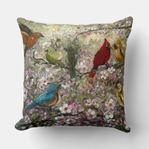 Spring Meet: Colorful Songbirds Bird Lovers Gifts Throw Pillow