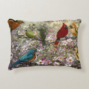 Spring Meet: Colourful Songbirds Bird Lovers Gifts Accent Pillow