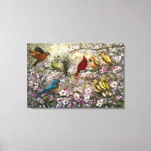 Spring Meet: Colourful Songbirds Bird Lovers Gifts Canvas Print
