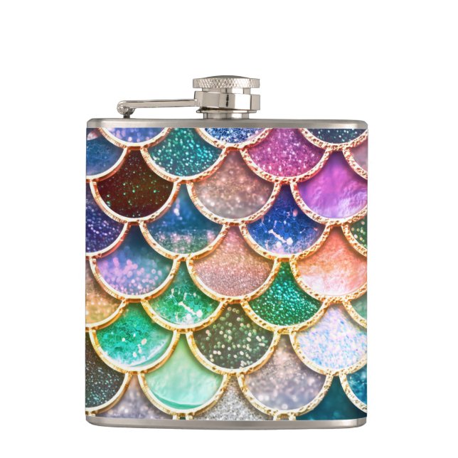 Spring Mermaid Glitter Scales- Mermaidscales Hip Flask (Front)