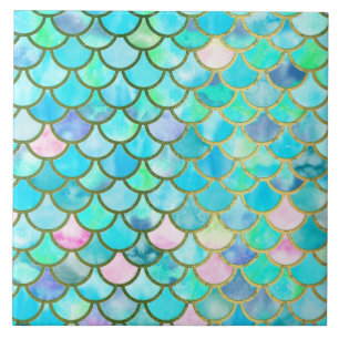 Spring Mermaid Watercolor Scales- Mermaidscales Tile