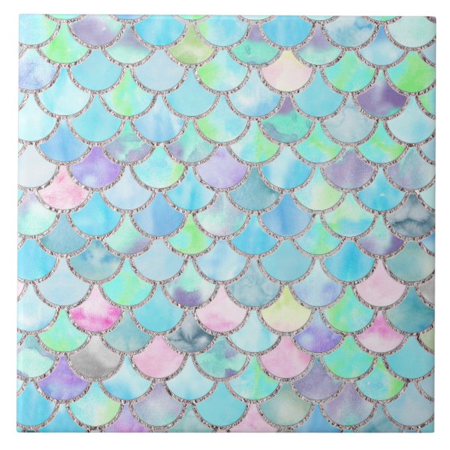 Spring Mermaid Watercolor Scales- Mermaidscales Tile (Front)
