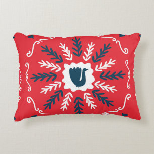 Spring, Merry Christmas folk doodle art square til Accent Pillow