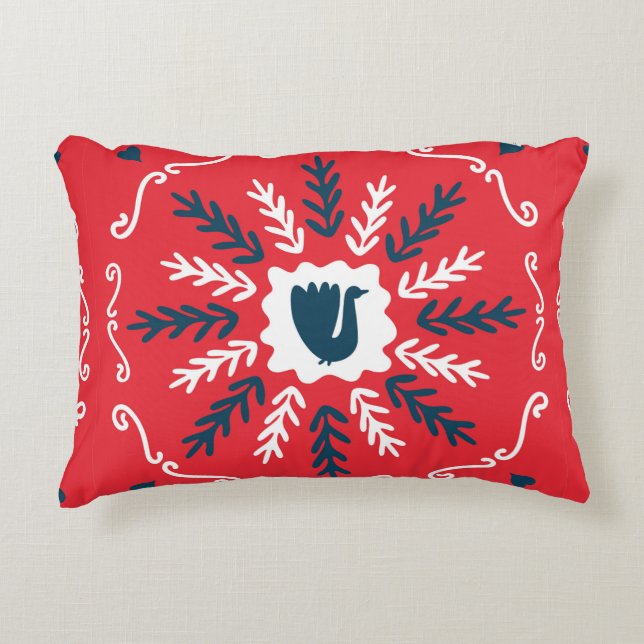 Spring, Merry Christmas folk doodle art square til Accent Pillow (Front)