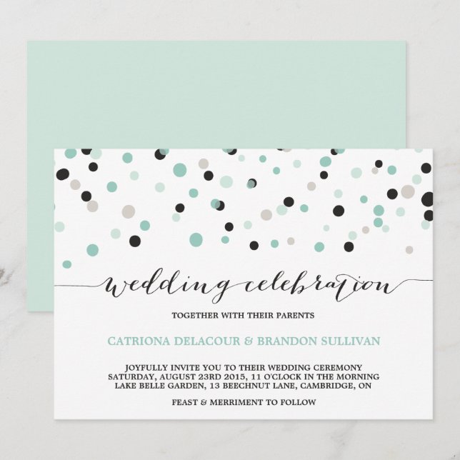 Spring Mint Confetti Dots Wedding Invitation (Front/Back)