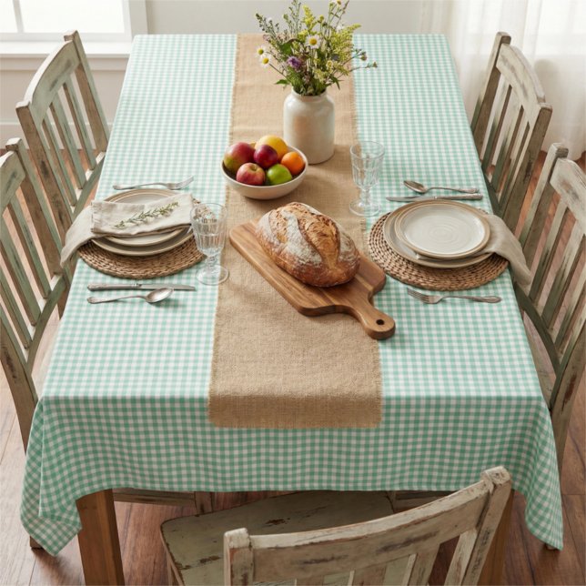 Spring Mint Green Gingham Plaid  Tablecloth (Creator Uploaded)
