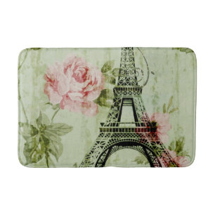 spring mint pink floral french paris eiffel tower bath mat
