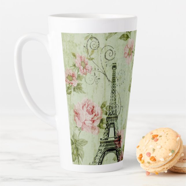 spring mint pink floral french paris eiffel tower latte mug (In Situ)