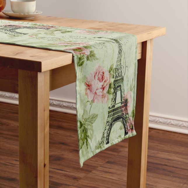 spring mint pink floral french paris eiffel tower short table runner (In Situ)