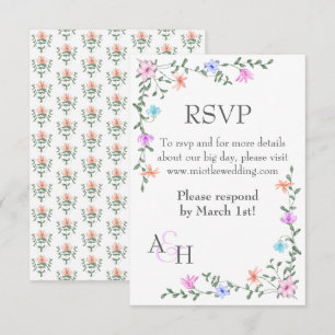 Spring Mix Pink, Purple, Peach Rose Wedding RSVP Card